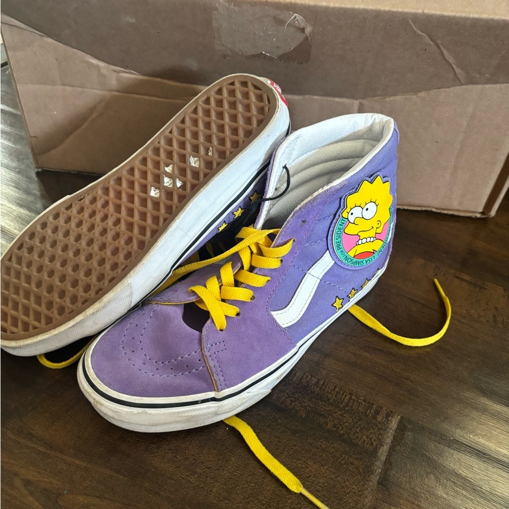 Like New Lisa Simpson Vans Kids Purple and Yellow High-Top Sneakers